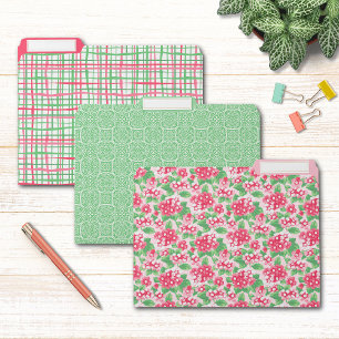 Stylish Pink Green Floral Abstract Patterns File Folder
