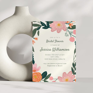 Stylish Pink Green Garden Floral Bridal Shower  Invitation
