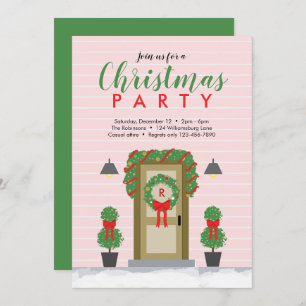 Stylish Pink Green Home Christmas Party Invitation