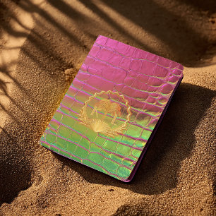 Stylish Pink Green Iridescent Croc Monogram  Passport Holder