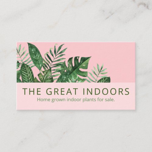 Stylish Pink Green Leaves Homegrown Indoor Plants Business Card