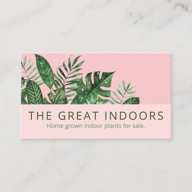 Stylish Pink Green Leaves Homegrown Indoor Plants Business Card (Front)