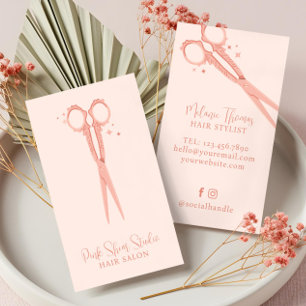Stylish Pink Hair Salon Vintage Sparkle Scissors Business Card