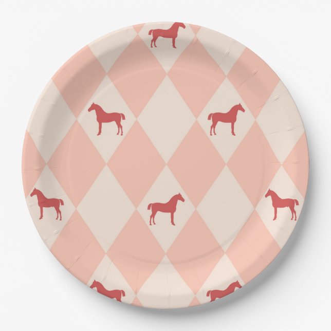 Stylish Pink Harleqiun Horse Pattern Paper Plates (Front)