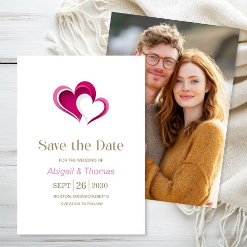 Stylish Pink Hearts Wedding Save The Date