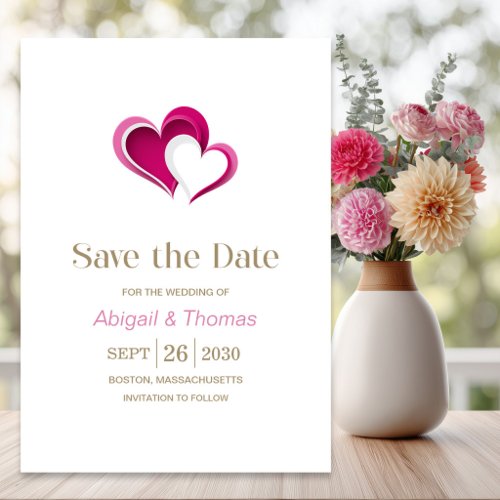 Stylish Pink Hearts Wedding Save The Date