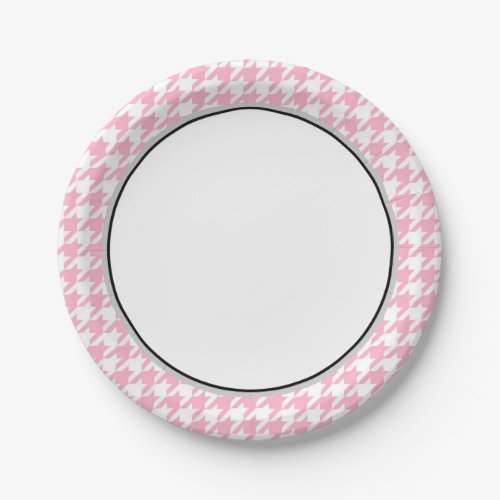 Stylish Pink Houndstooth with Gray  Paper Plates