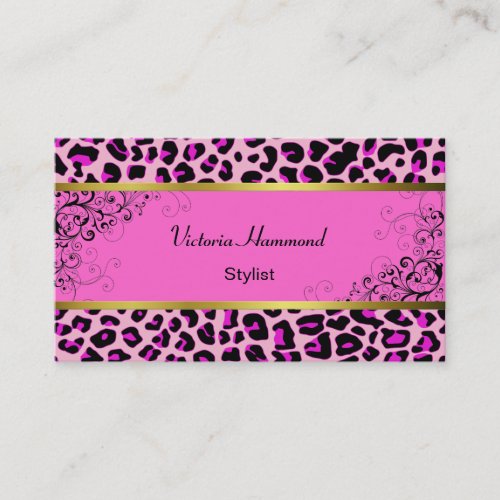 Stylish Pink Jaguar Print Business Card