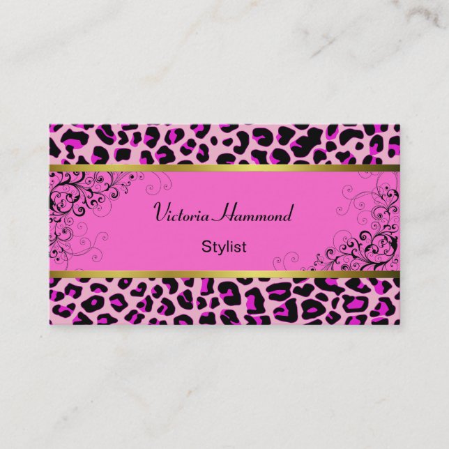 Stylish Pink Jaguar Print Business Card (Front)