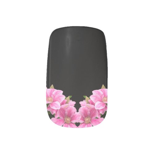 Stylish pink Japanese flower on black background Minx Nail Art
