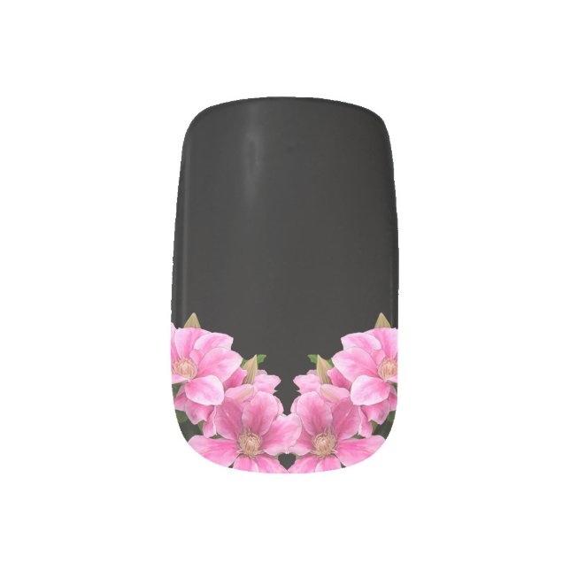 Stylish pink Japanese flower on black background Minx Nail Art (Left Thumb)