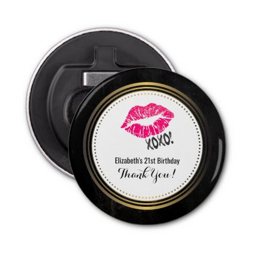 Stylish Pink Kissy Lips w xoxo Birthday Thanks Bottle Opener