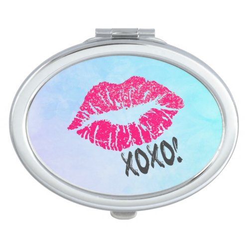 Stylish Pink Kissy Lips with xoxo Blue Watercolor Vanity Mirror