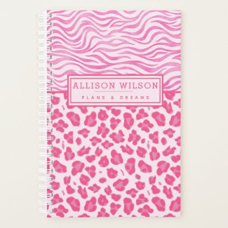 Stylish Pink Leopard and Zebra Print Planner