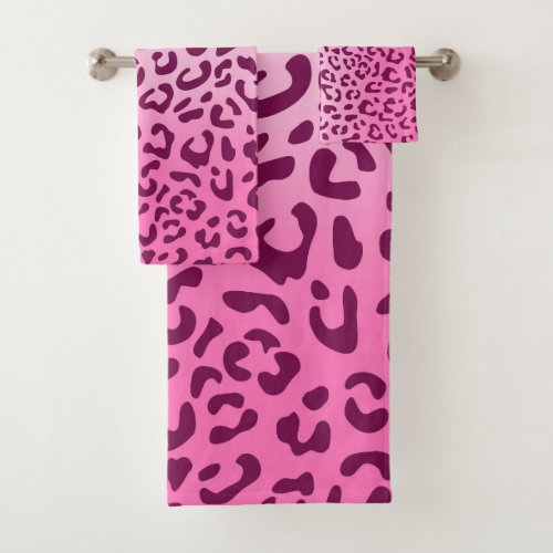 Stylish Pink Leopard Print Bath Towel Set