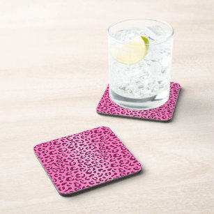Stylish Pink Leopard Print Beverage Coaster