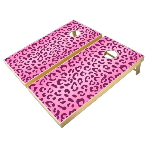 Stylish Pink Leopard Print Cornhole Set