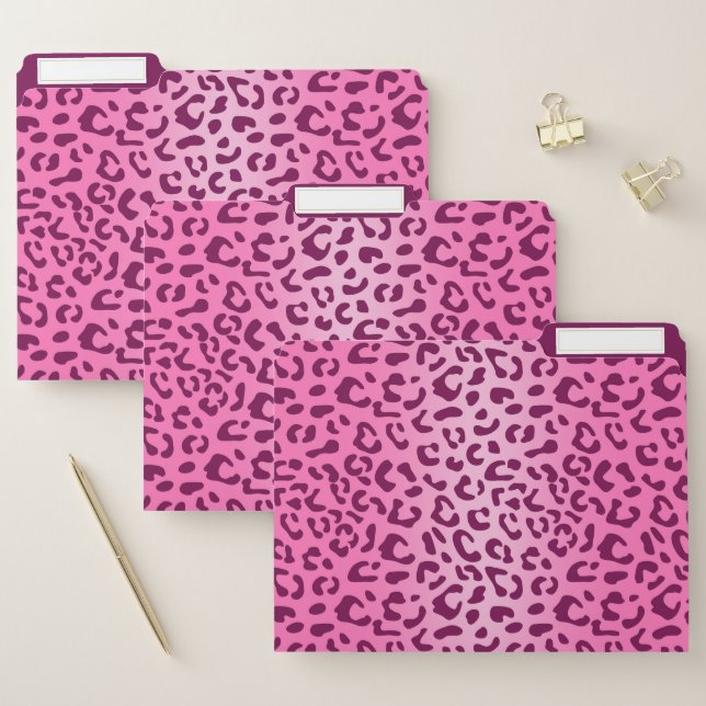 Stylish Pink Leopard Print File Folder (Set)