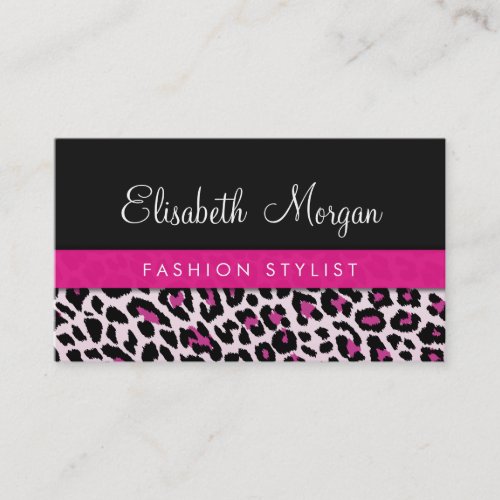 Stylish Pink Leopard Print Girly Ribbon Networking Business Card