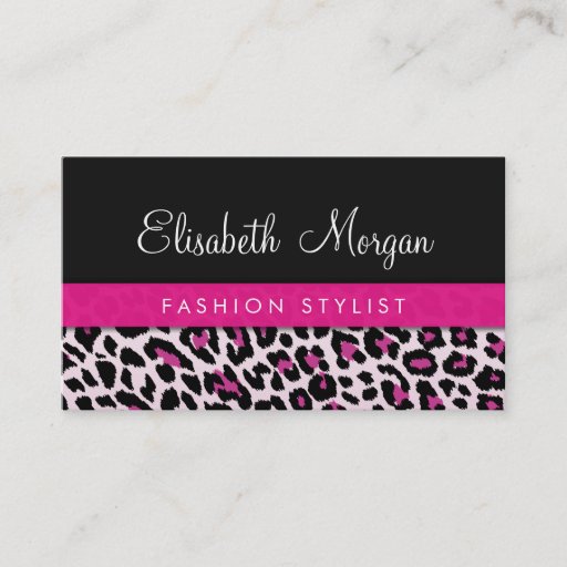 Customizable Stylish Pink Leopard Print Girly Ribbon Networking Business Card Template