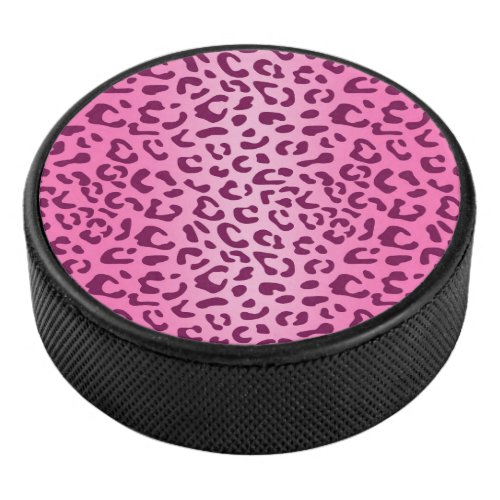 Stylish Pink Leopard Print Hockey Puck