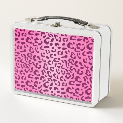 Stylish Pink Leopard Print Metal Lunch Box