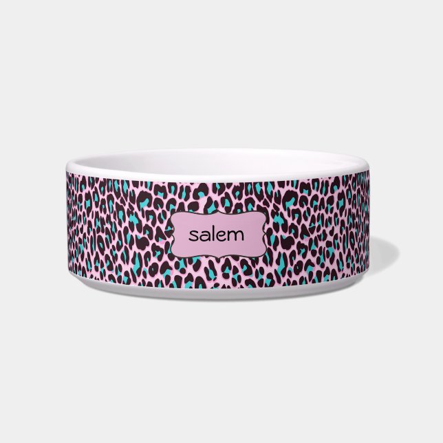 Stylish Pink Leopard Print | Personalized Pet Bowl (Front)