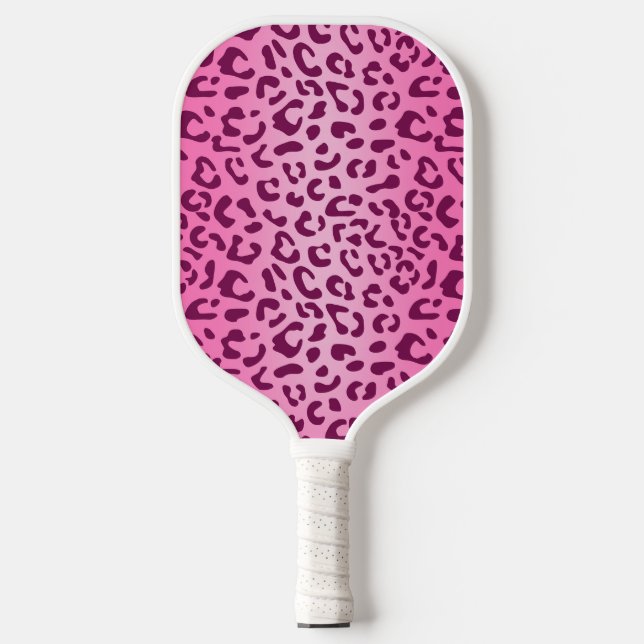 Stylish Pink Leopard Print Pickleball Paddle (Front)