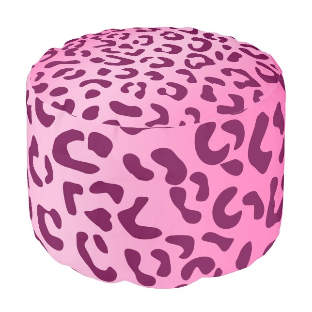 Stylish Pink Leopard Print Pouf (Angled Front)