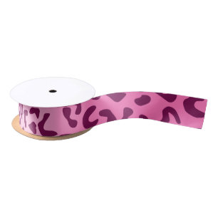 Stylish Pink Leopard Print Satin Ribbon