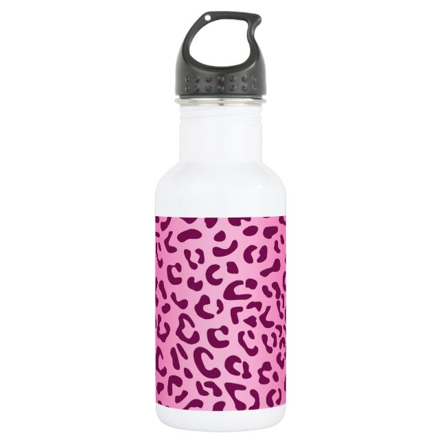 Stylish Pink Leopard Print Stainless Steel Water Bottle (Front)
