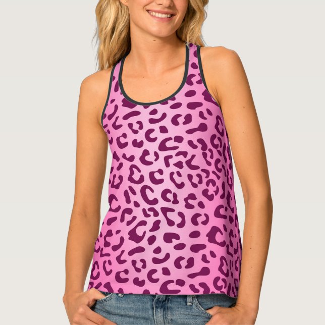 Stylish Pink Leopard Print Tank Top (Front)