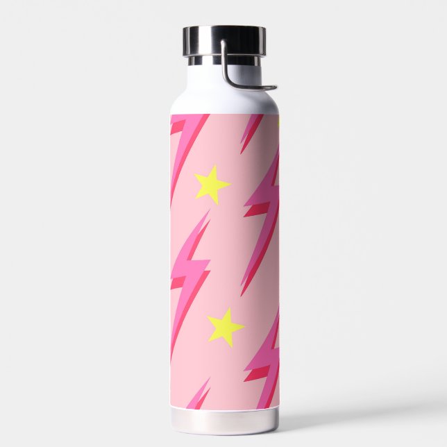 Stylish Pink Lightning Pattern Back to School Water Bottle (Left)