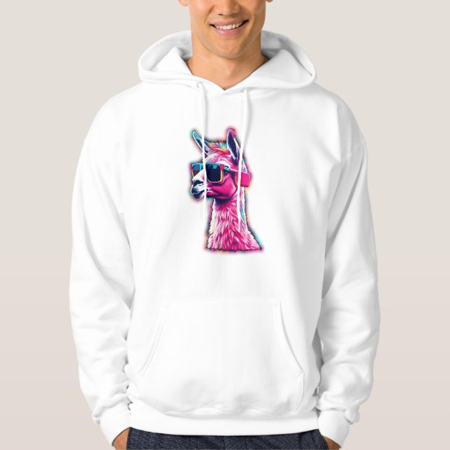 Stylish Pink Llama | Funky Synthwave Hoodie (Front)