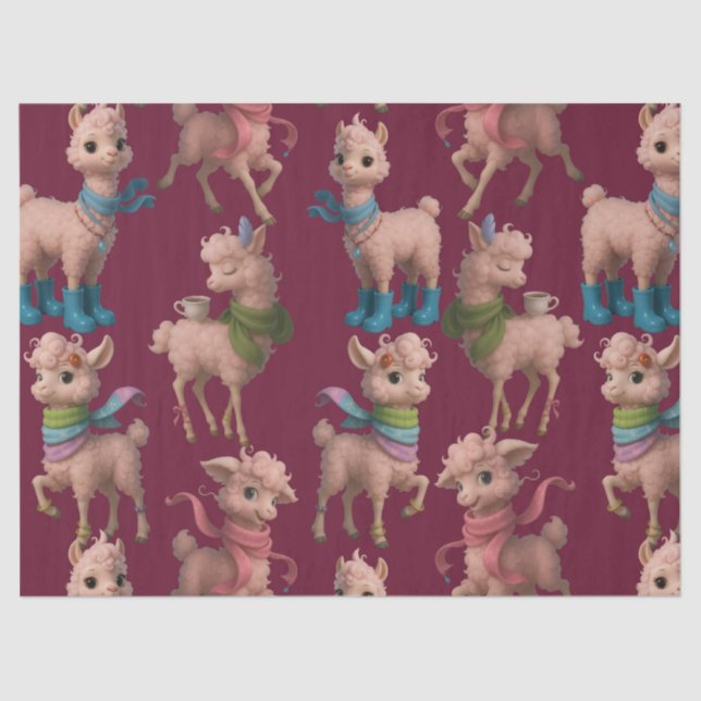 Stylish Pink Llamas Tissue Paper (Front)
