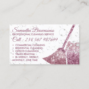 Stylish Pink Luxury Cleaning Maid Janitorial Business Card