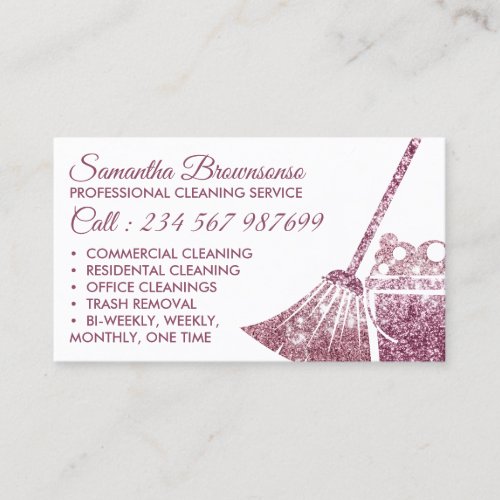 Stylish Pink Luxury Cleaning Maid Janitorial Business Card