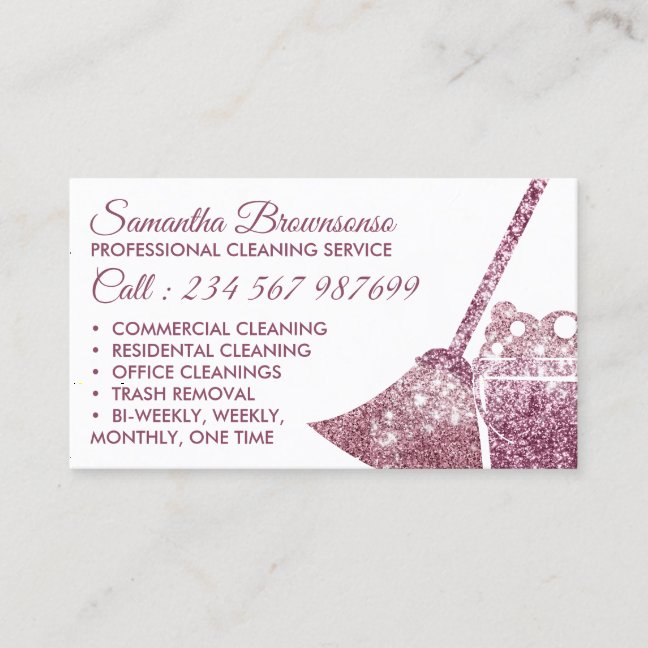 Stylish Pink Luxury Cleaning Maid Janitorial Business Card