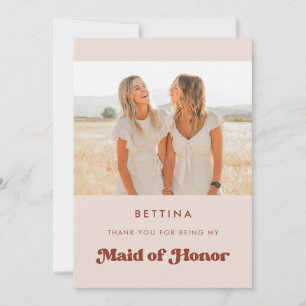 Stylish Pink Maid of honor thank you Photo card
