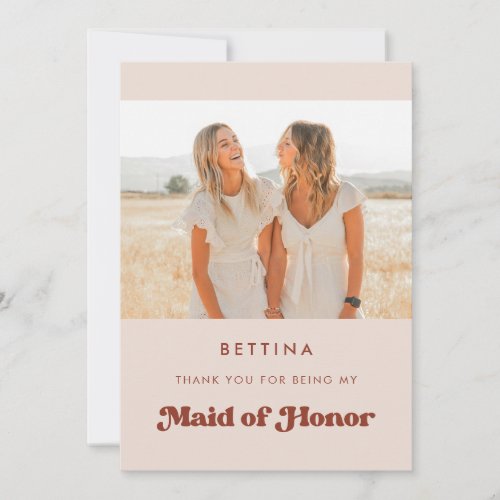 Stylish Pink Maid of honor thank you Photo card