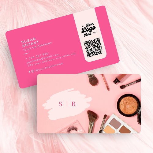 Stylish pink makeup initials photo qr code logo business card