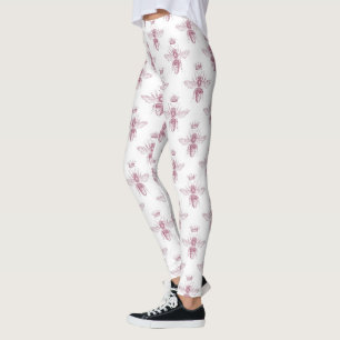 Stylish Pink Marble & Bumble Bee Print Leggings