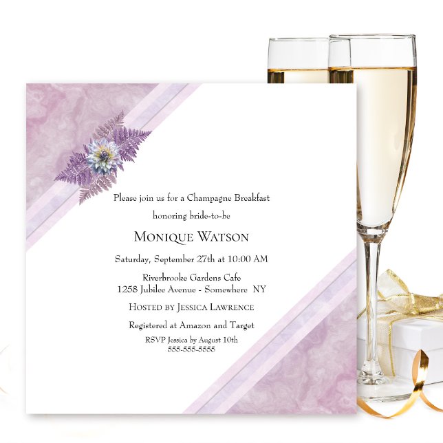Stylish Pink Marble Champagne Breakfast Invitation (Creator Uploaded)