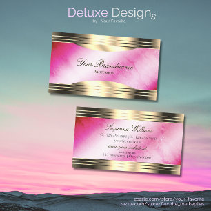 Stylish Pink Marble Decorated Gold Border Elegance Business Card