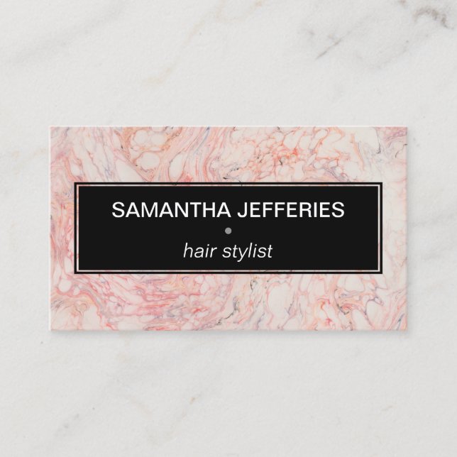 Stylish Pink Marble Modern Feminine Hair Stylist Business Card (Front)