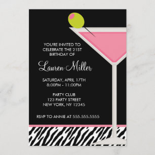 Stylish Pink Martini Glass Birthday Party Invitation