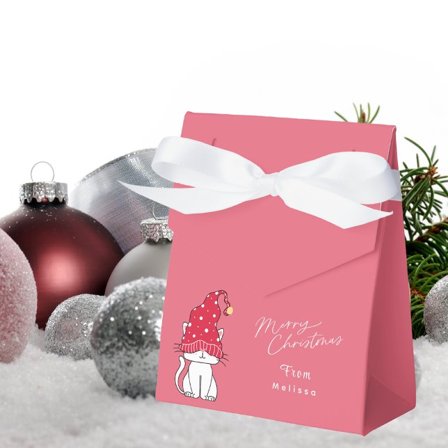 Stylish Pink Merry Christmas Modern Cute Cat Favor Boxes (Creator Uploaded)
