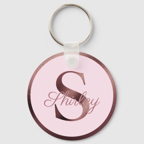 Stylish Pink Metallic Rose Gold Monogram Letter S Keychain