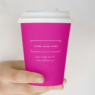 Stylish Pink Minimalist Business Logo Branded Paper Cups