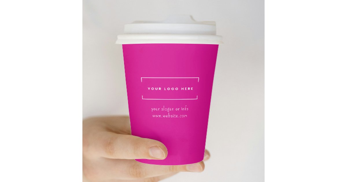 Stylish Pink Minimalist Business Logo Branded Paper Cups | Zazzle